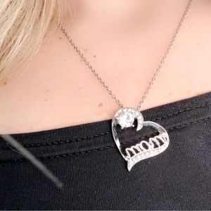 “Mom” heart silver necklace